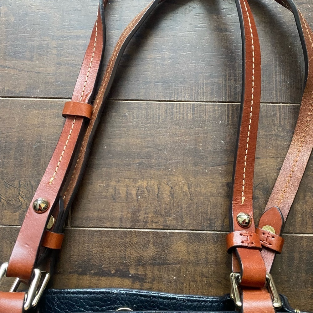Dooney & Bourke Black Leather Shoulder Bag with Brown Handles - Picture 6 of 14